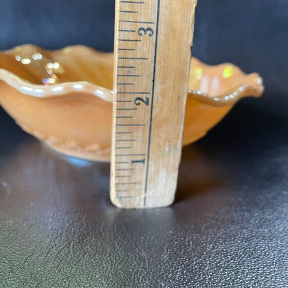 Vintage 50s Fire King Peach Lustre Swirl Pattern Ruffled Fluted Bowl - Picture 6 of 9